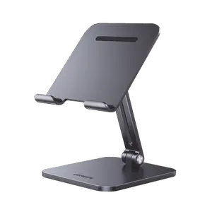 Soporte de Aluminio para IPad & Tablet | Plegable |Angulo Ajustable de 180° y 270° | Base Antideslizante | Protección  de Silicona | Amplia Compatibilidad con dispositivos de 7.9'' a 12.9'' | Aluminio Solido | Color Gris