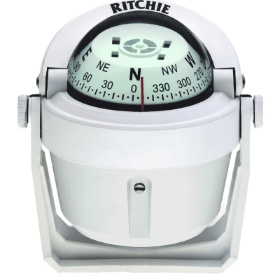 Brújula de Navegación Marítima Ritchie B-51W / Montaje en Bracket / Dial 2" (51 mm) / Iluminación Nocturna Verde / DirectiveForce Magnets / Construcción Compuesta Alta Temperatura / 100% Reparable