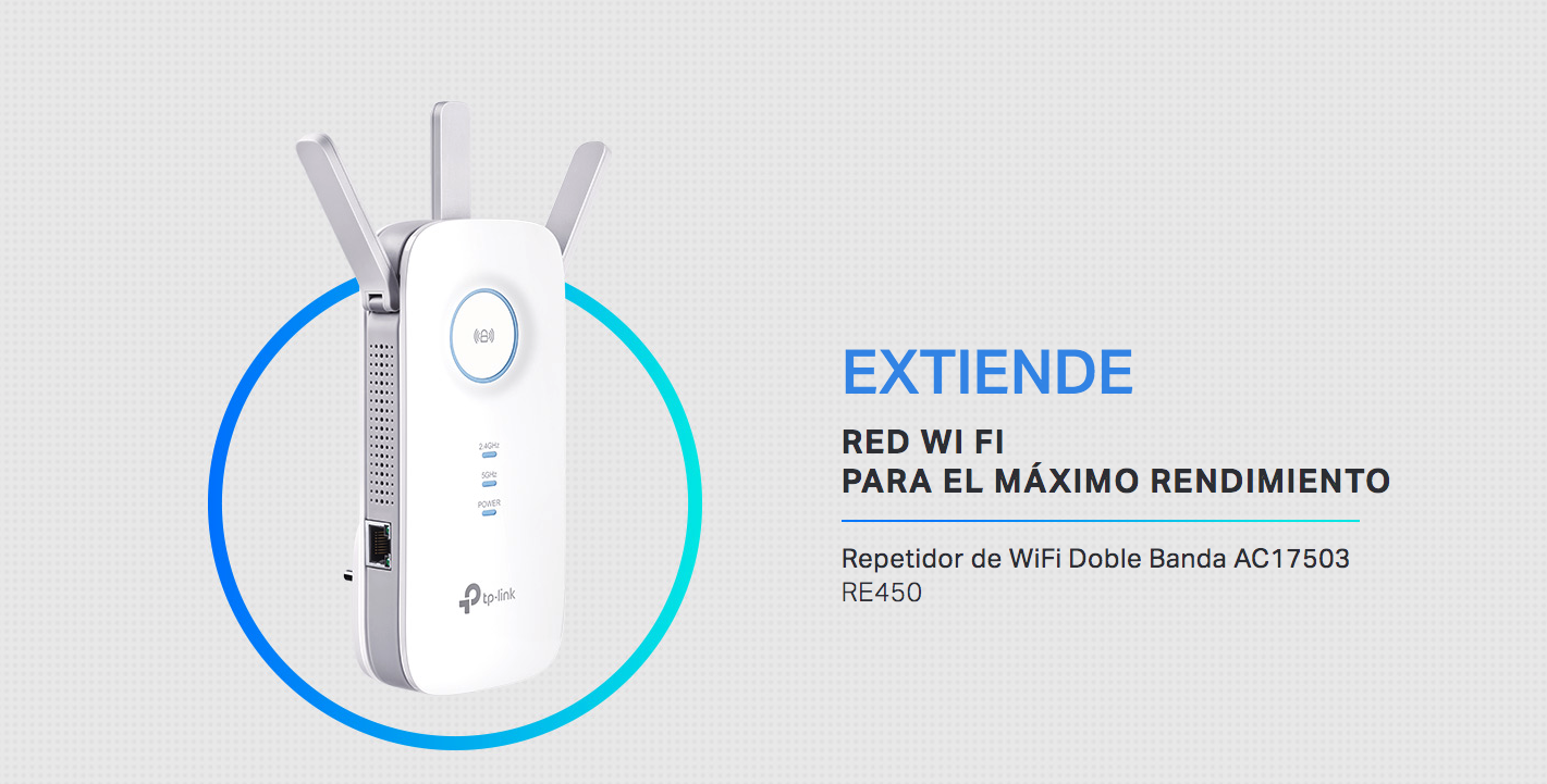 Vista frontal del extensor de cobertura TP-Link RE450