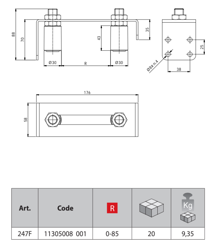Placa guia para puertas corredizas Comunello 247F