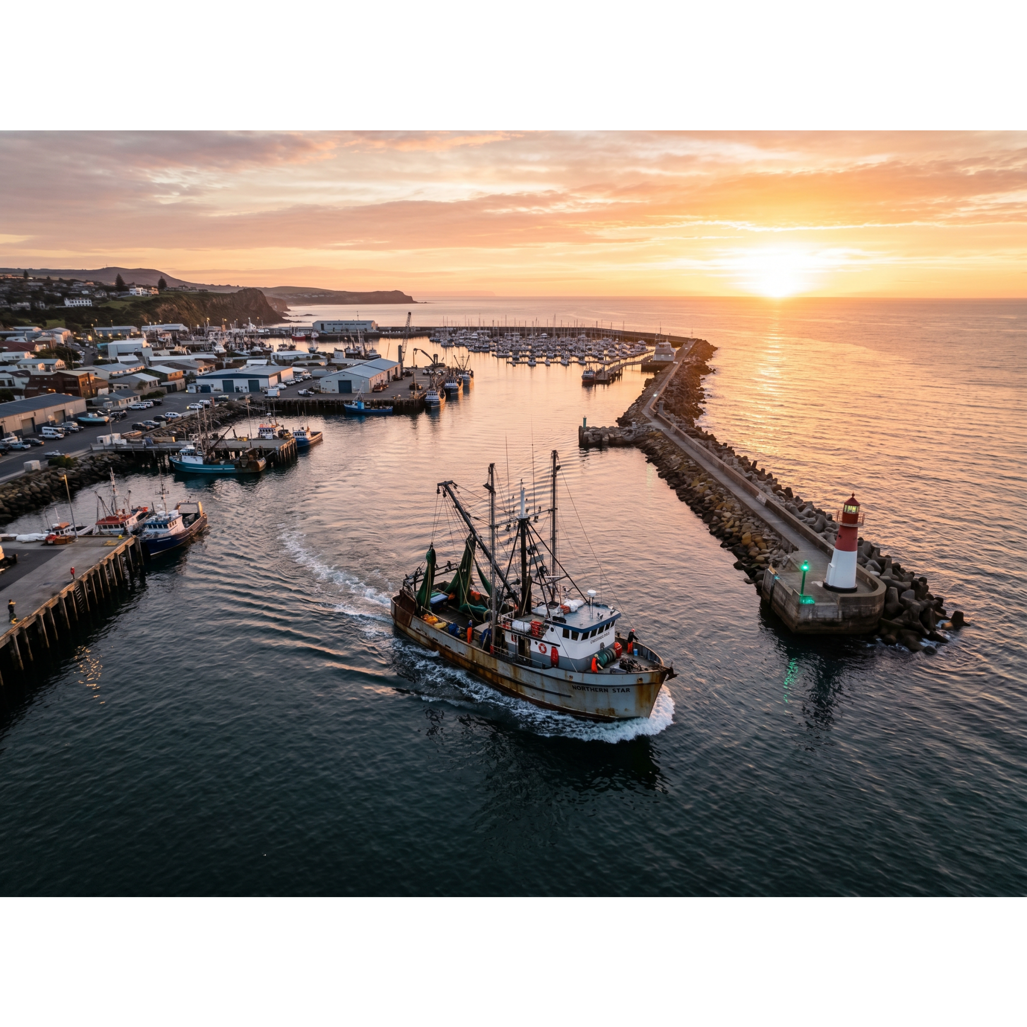 Barco pesquero comercial en puerto