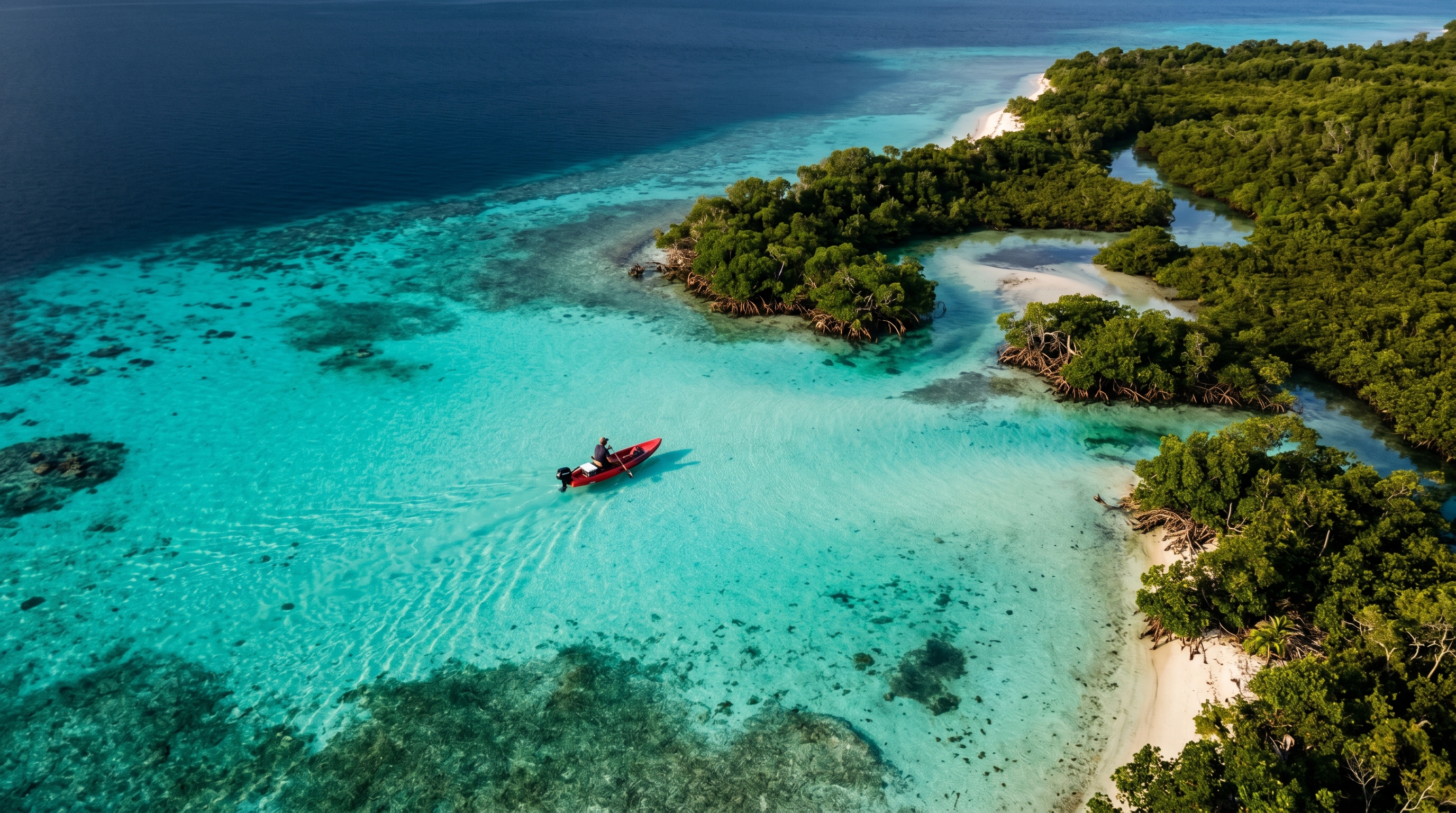Kayak motorizado en aguas tropicales