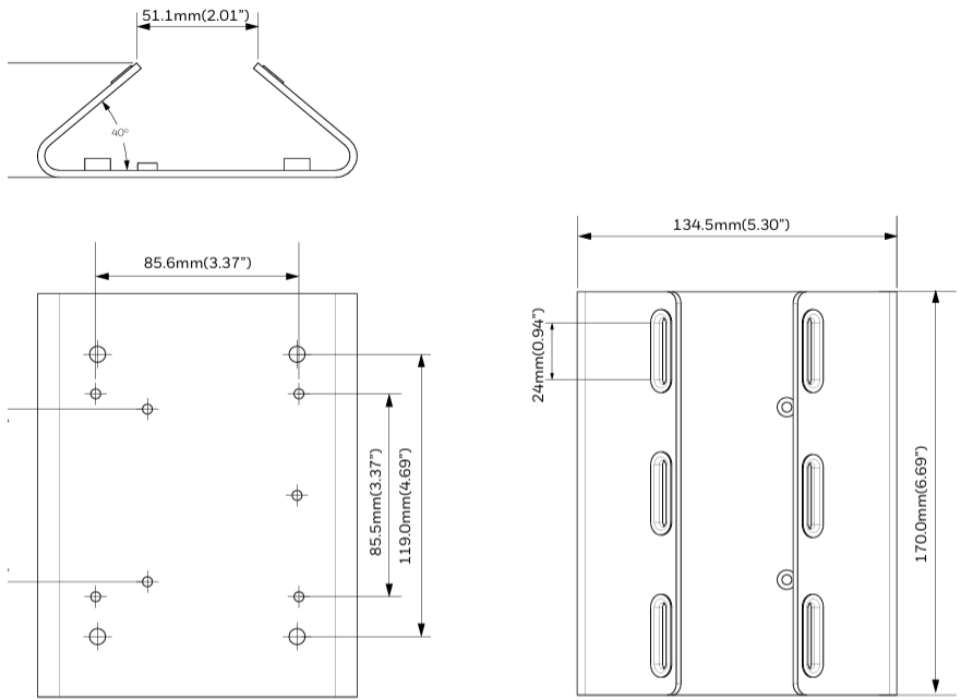 Adaptador para Montaje en Poste HA60PLMZ - Honeywell Serie 60 - Dimensiones