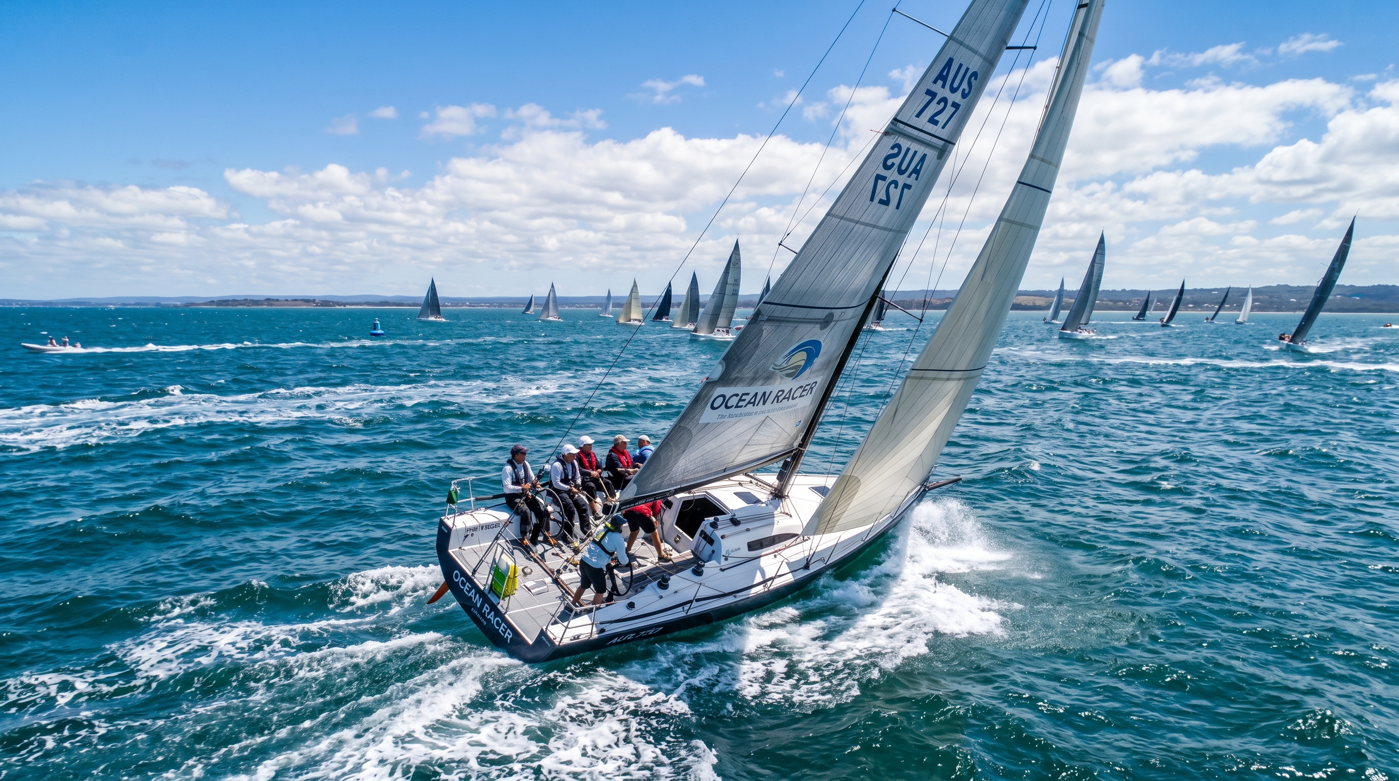 Velero de regata en competencia con equipo Ritchie