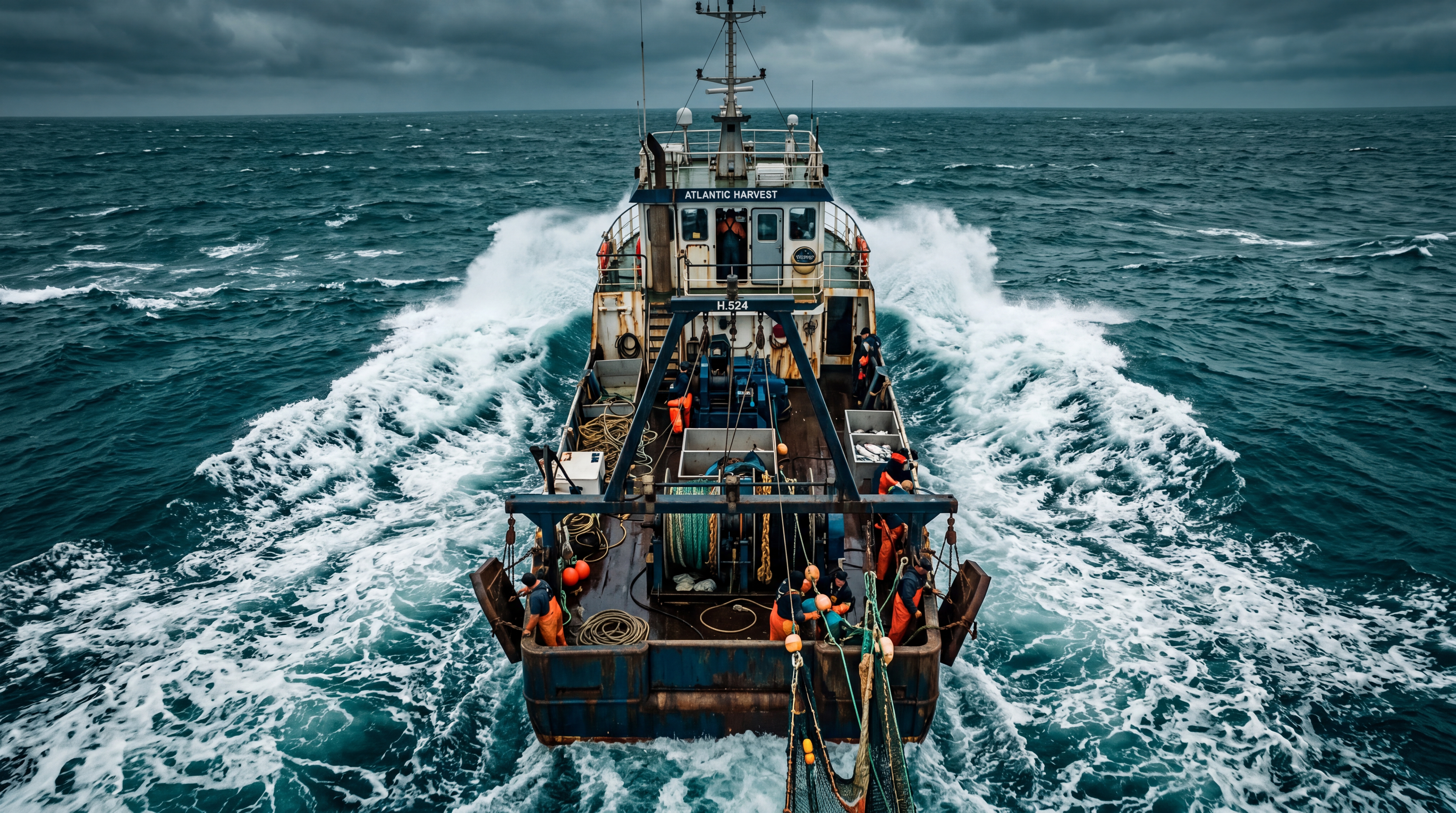 Embarcación pesquera comercial en mar abierto con equipo Ritchie