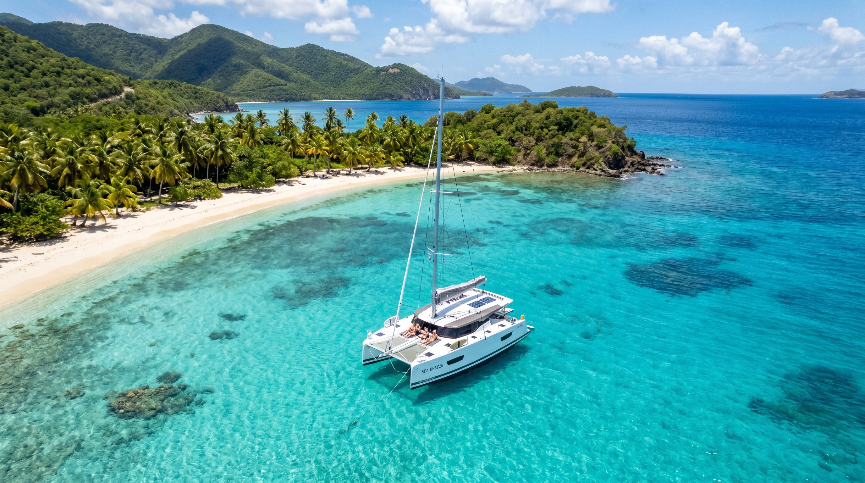 Catamarán en bahía tropical