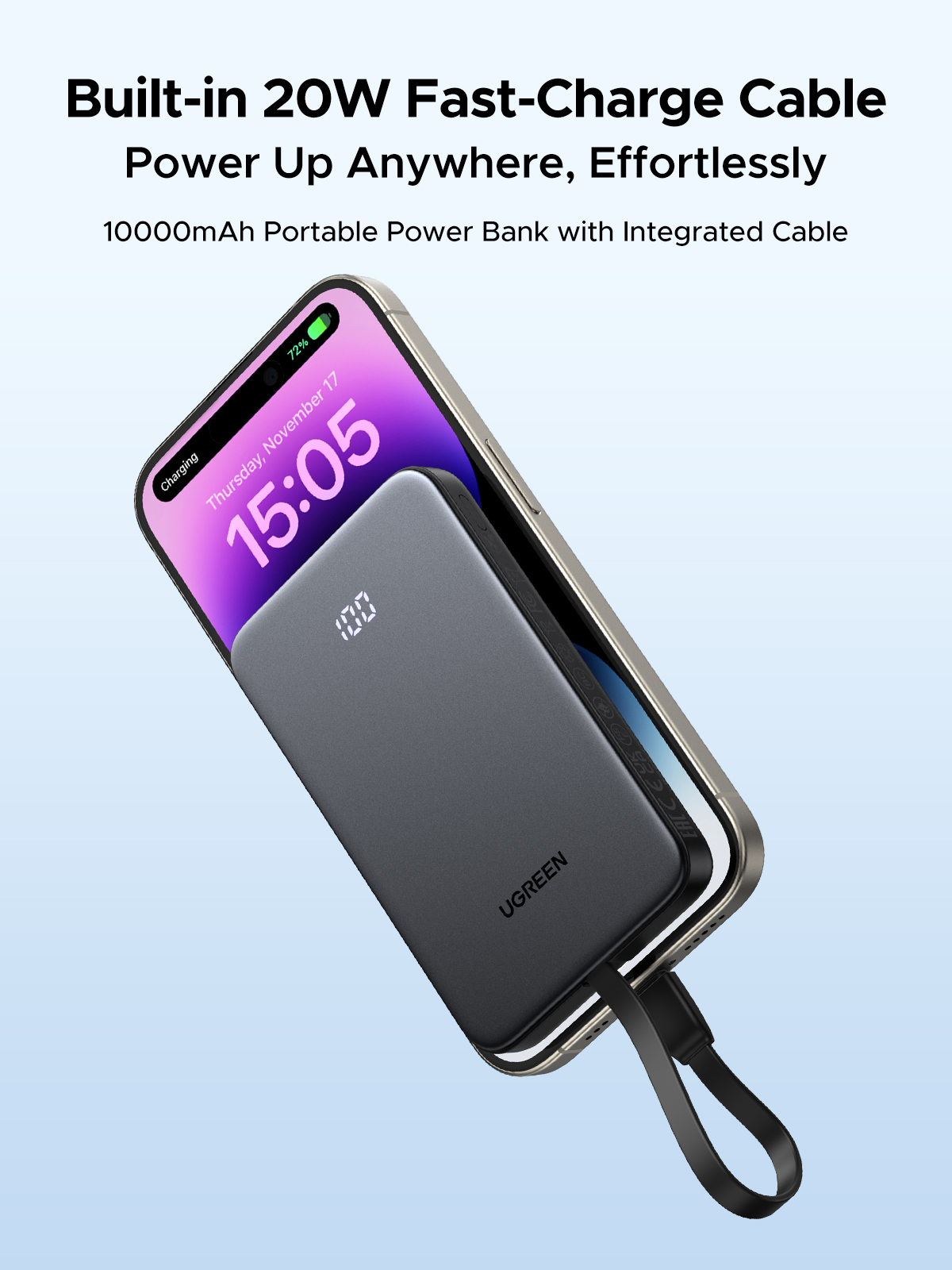 Power Bank 10000mAh con cable integrado