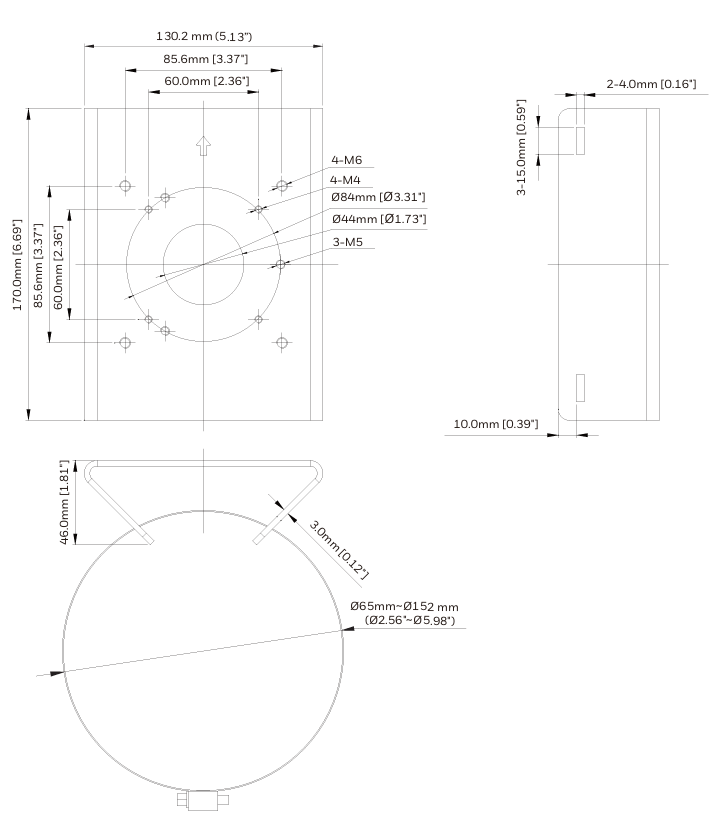Dimensiones Soporte para Poste HA35PLM01