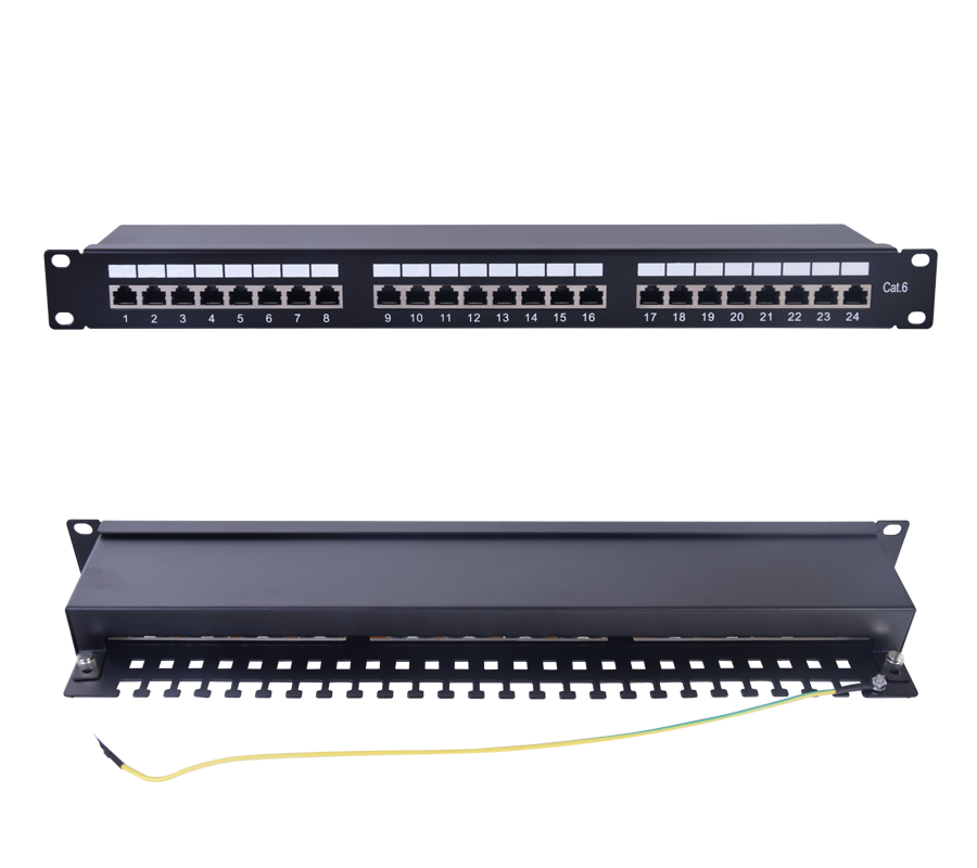 Panel de parcheo de impacto Blindado (STP) de 24 puertos Cat6, 19in