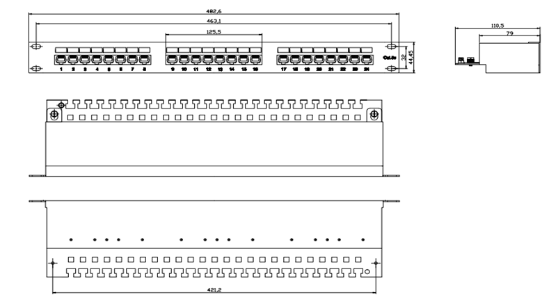 Panel de parcheo de impacto Blindado (STP) de 24 puertos Cat6, 19in
