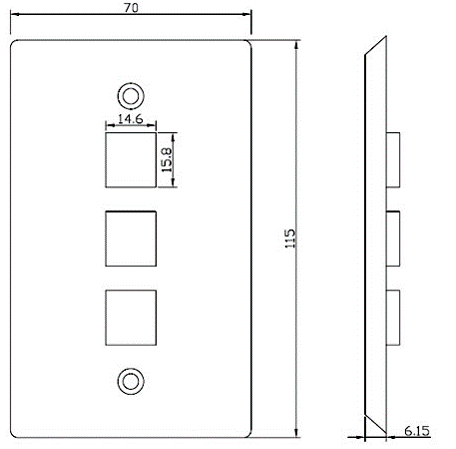 Placa de pared de 3 puertos Keystone color blanco