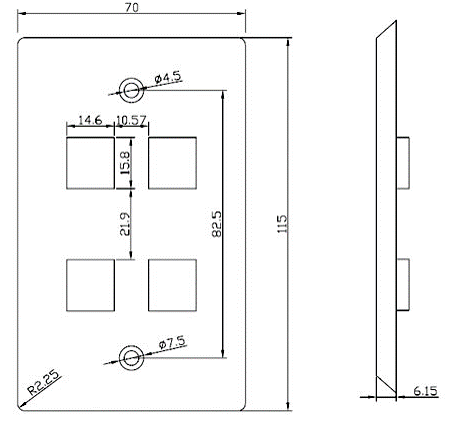 Placa de pared de 4 puertos, Keystone, Color Blanco - Vista 2