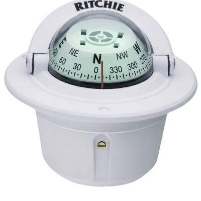 Brújula de Navegación Marítima Ritchie F-50W / Montaje Flush / Dial 2 3/4" (70 mm) / Iluminación Nocturna Verde / DirectiveForce Magnets / Construcción Compuesta Alta Temperatura / 100% Reparable