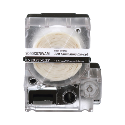 Casete de 300 Etiquetas Autolaminadas de 19.1 x 25.4 mm (0.75 x 1 Pulgadas), para Cables de 2 a 4 mm (0.08 a 0.16 Pulgadas) de Diámetro, Área de Impresión Color Blanco