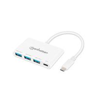 Hub Usb-c,manhattan,168434, 3 Ptos A + 1 Pto C Pd, 5gbps, Blanco Manhattan